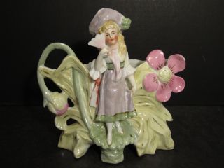 Antique Heubach Germany Victorian Girl Porcelain Flower Vase photo