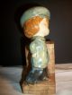 Vintage Uctci Uccti Japan Hand Painted Glaze Ceramic Pottery Boy On Brick Wall Figurines photo 2