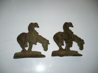 Vintage Pair Cast Brass Bookends With Indian Warrier On A Horse photo
