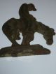 Vintage Pair Cast Brass Bookends With Indian Warrier On A Horse Metalware photo 1