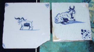 Dutch Delft Tiles Tegels 17thc Cow And Goat photo