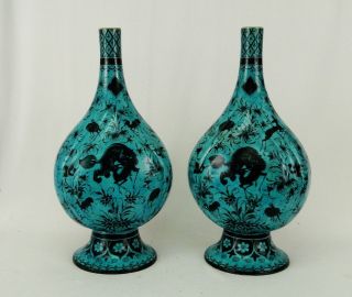 Pr Lg Antique 19c French Samson Asian Persian Middle Eastern Safavid Style Vases photo