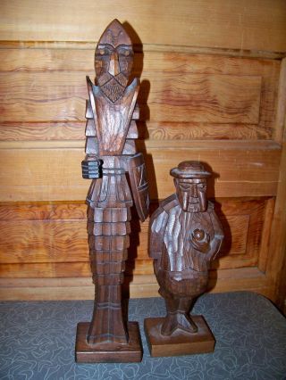Vintage Ornate Don Quixote And Sancho Panza Carved Wood Figurines photo