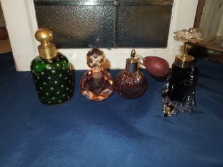 4 Pieces Of Antique Vintage Glass Perfume Bottles Austrian & Cut Glass photo