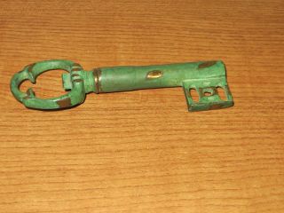 Vintage Brass Key Corkscrew Bottle Opener Great Patina photo