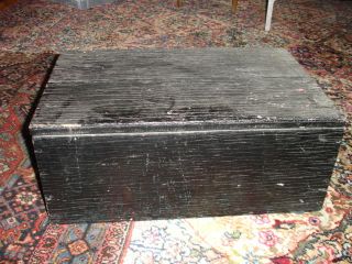Antique Large Black Painted Wooden Box With Handles photo