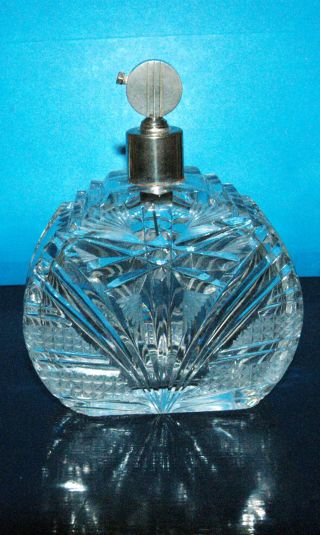 1920 Art Deco Bohemian Heavy Hand Cut Crystal Parfum Atomizer photo