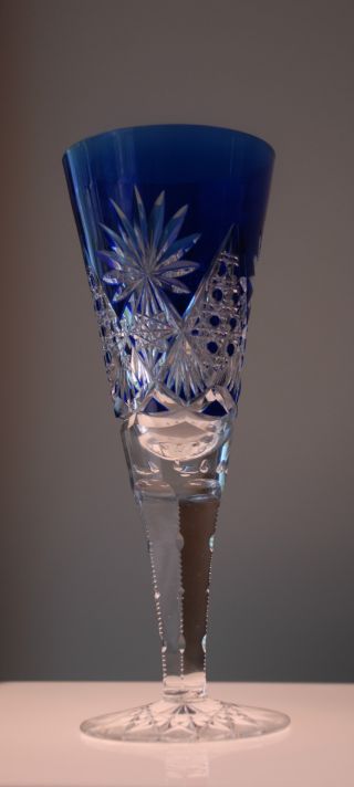 Val St Lambert Deep Cut Crystal Sapphire Blue Vase photo