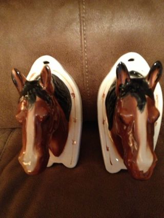 Pair Of Ceramic Hanging Horses On Horseshoe 