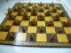 Antique Chess Set In Red Velvet Box And Chess Board Carved Figures photo 1