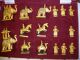 Antique Chess Set In Red Velvet Box And Chess Board Carved Figures photo 2