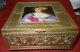 Lovely Victorian Velvet Lined Bronze/brass Jewelry Box With Handpainted Portrait Metalware photo 1