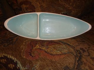 1950 ' S Vintage Retro Turquoise & White Relish Divided Boat Dish Great 1950 ' S photo