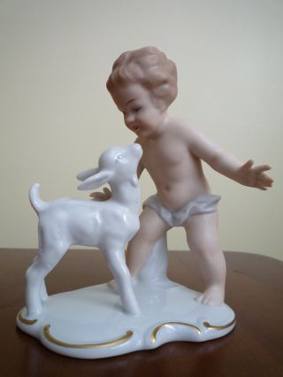 Wallendorf Porcelain Figurine: Cherub With Deer photo