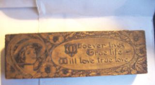Antique Pyrography Vtg Glove Box Gibson Girl Pansies Horseshoe Love Saying photo