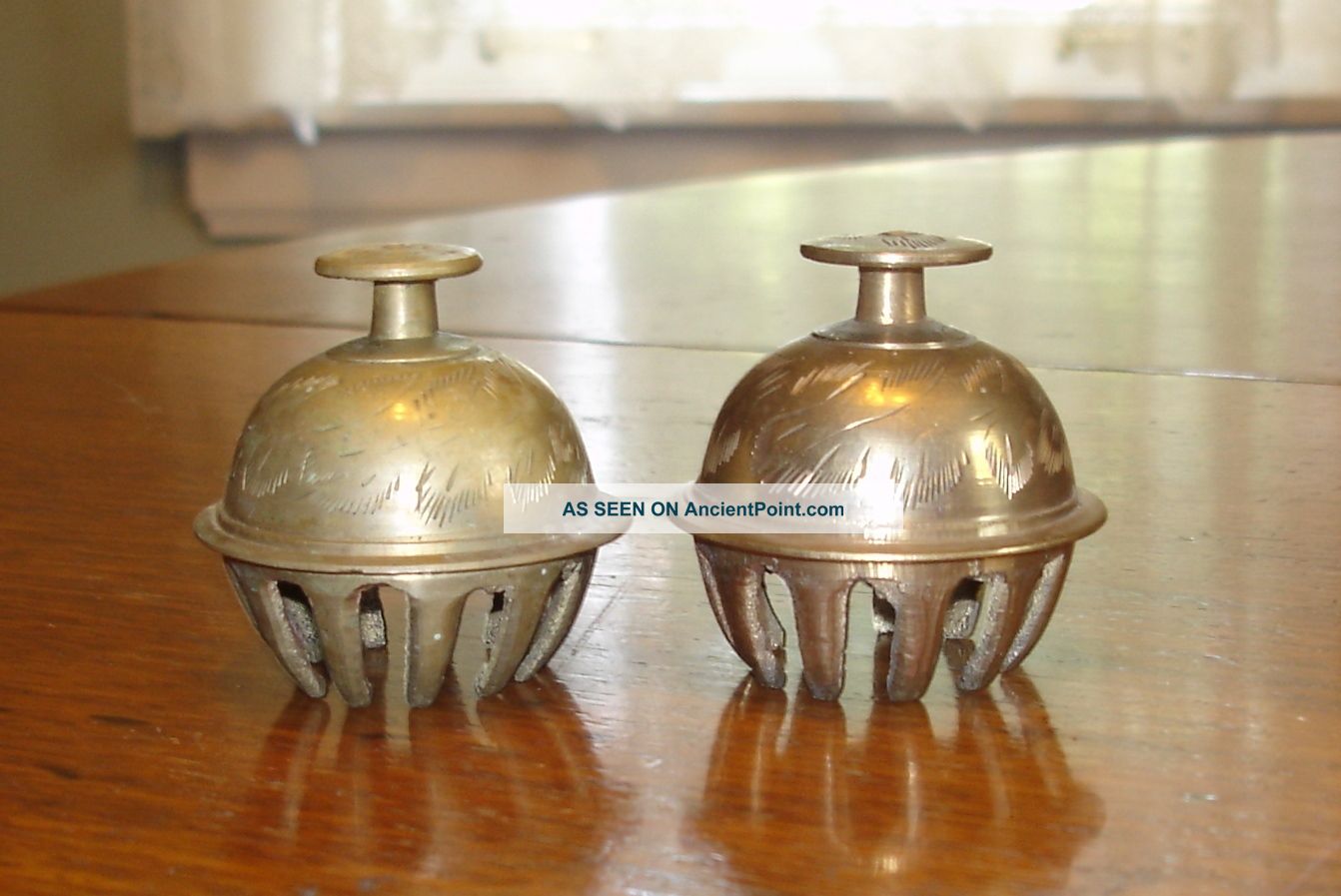 Antique Engraved Indian Elephant Claw Bells Metalware photo