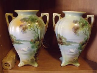 Nippon Hand Painted Vases Matching Pair photo