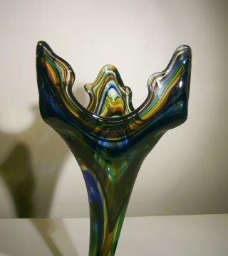Antique Victorian Art Nouveau Deco Murano Glass Vase - Green,  Blue,  Amber Shades photo