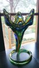 Antique Victorian Art Nouveau Deco Murano Glass Vase - Green,  Blue,  Amber Shades Vases photo 2
