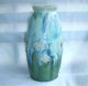 Unique Ceramic Aqua & Green Iridescent Flower Vase Canister W/ Lid Ocean Art Nwt Vases photo 1