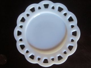 White Round Plate With Cut Outs,  Thick Glass Plate,  8 1/4 Inches Across photo