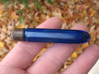 Antique Victorian Chatelaine Cobalt Blue Perfume Bottle Pendant - - Great Con - photo