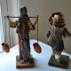 2 Folk Art Peasant Figures,  Banana Leaves,  Dried Fruit,  Lacquered Paper Carved Figures photo 1