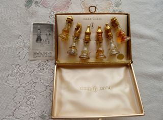 Rare 1940 ' S Antique Mary Chess Glass Scent Bottle Set W/ Gilt Chess Stops + Case photo