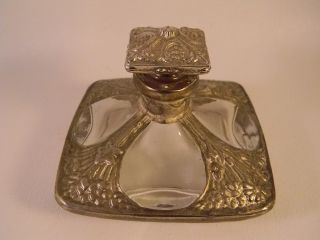 Silverplated Glass Art Noveau Perfume Antique Deco Vintage Bottle photo