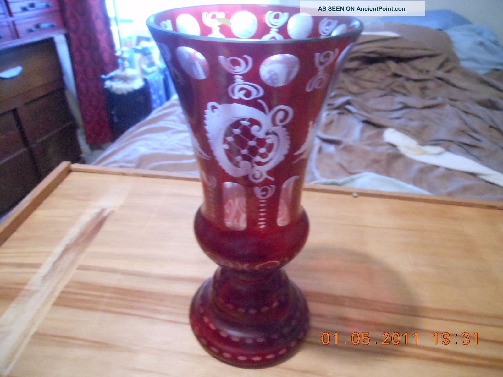 Vtg Etched Red Bohemian Vase [usa Only] Vases photo