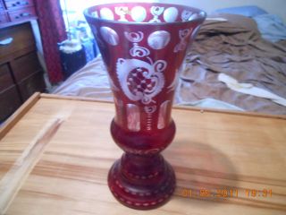 Vtg Etched Red Bohemian Vase [usa Only] photo