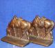 Vintage Ca 1930 Copper Finished Cast Metal Iron Riderless Horse Bookends Metalware photo 4