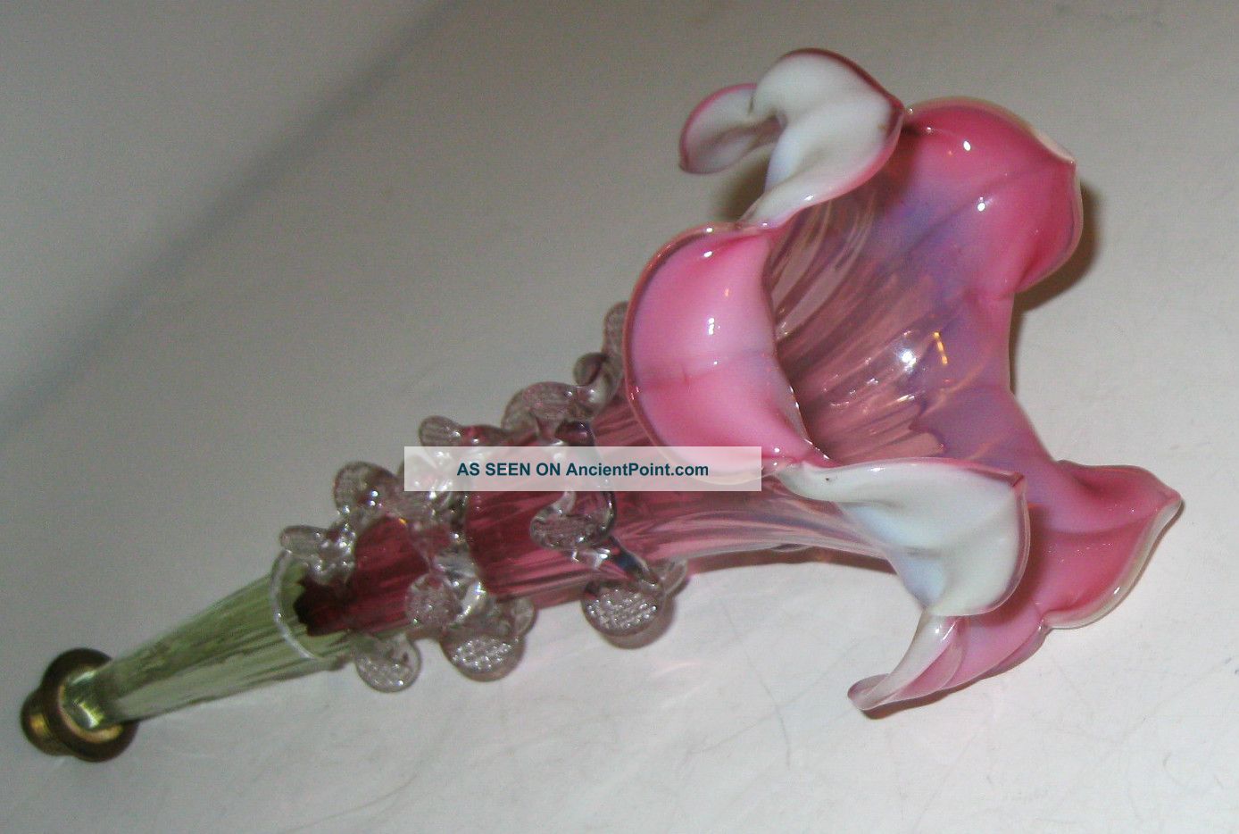 Victorian Cranberry Opalescent & Vaseline Glass Epergne Vase Trumpet Horn Vtg. Vases photo