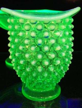 Antique 1920 ' S Uranium Vaseline Green Glass Miniature Vase Relief Balls photo