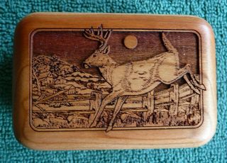 Vintage Int ' L Laser Engraving Hardwood Box With Running Deer photo