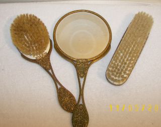 Antique / Vintage Two Brush And Mirror Set.  Very Ornate Handles & Details photo