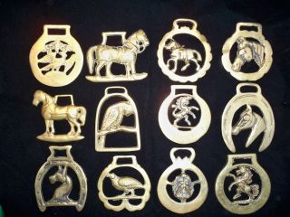 Twelve Carriage Brasses,  Assorted Designs,  Old photo