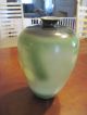 Magnificent Hand Painted Glass V Ase Green With Roses 12 Inches High Vases photo 1