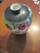 Magnificent Hand Painted Glass V Ase Green With Roses 12 Inches High Vases photo 2