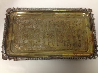 Vintage Egyptian Etched Brass Copper Metal Tray Cleopatra Nefertiti Scene 12 