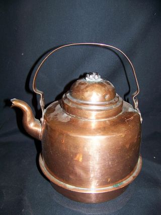 Antique Copper Gooseneck Tea Kettle With Ribbon Finial photo