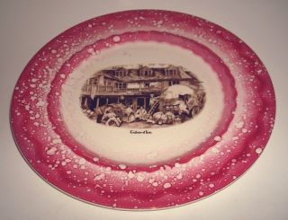 Old Castle,  English Lusterware Plate,  With Tabard Inn Image In The Center photo
