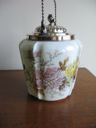 Antique Wavecrest Biscuit Jar / Silver Plated Lid / Circa 1890 photo