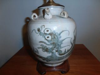 Antique Chinese Oil Jar Lamp photo