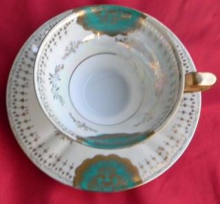 Lustre Finish Green & Gold Tea Cup Saucer Porcelain photo