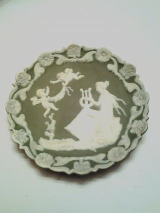 Collectible Green & White Vintage,  Wedgewood Style Plate In photo