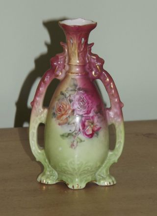 Antique Royal Bayreuth Bavaria Hand Painted Roses Porcelain Vase 5 