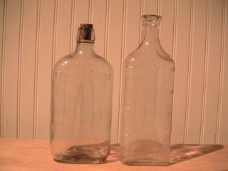 Pair Of Antique Pint Bottles Medicine Liquor photo