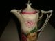 Vintage Germany Ceramic China Teapot Gold Pink Yellow Roses Pink Cancer Pitcher Pitchers photo 4