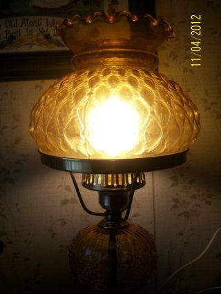 Vintage Glass Table Lamp Made In Italy Amber Color Rose Design Marble Base photo
